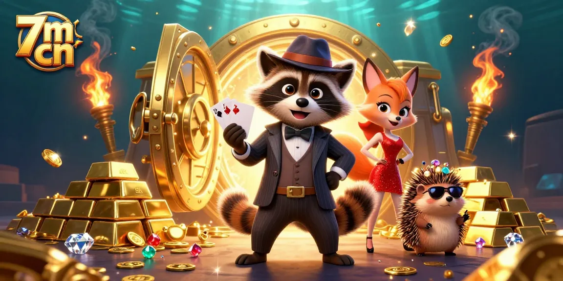 Experience thrilling moments with 7m cn as a suave raccoon and charming fox celebrate a royal flush in a dazzling casino.