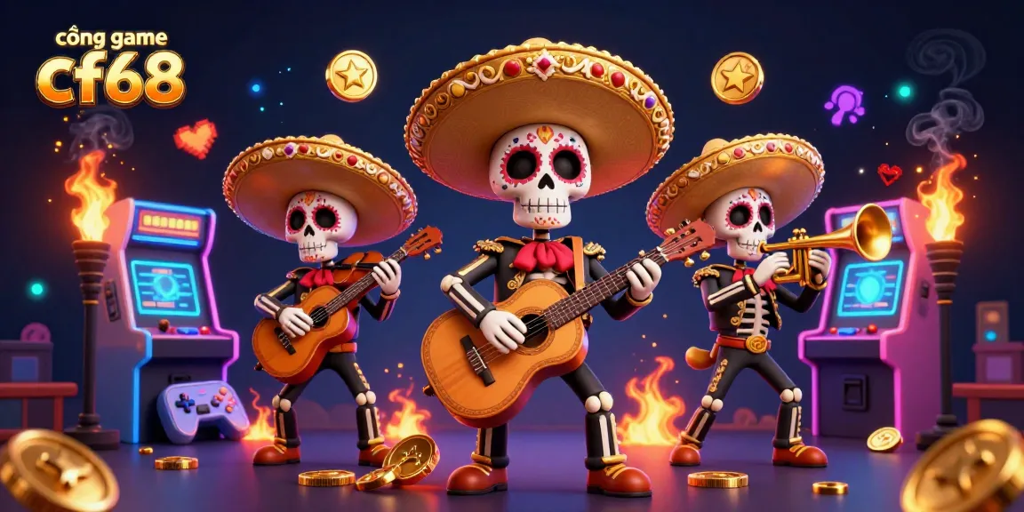 Experience thrilling gaming action at cổng game cf68 with vibrant skeleton mariachi band and arcade excitement.