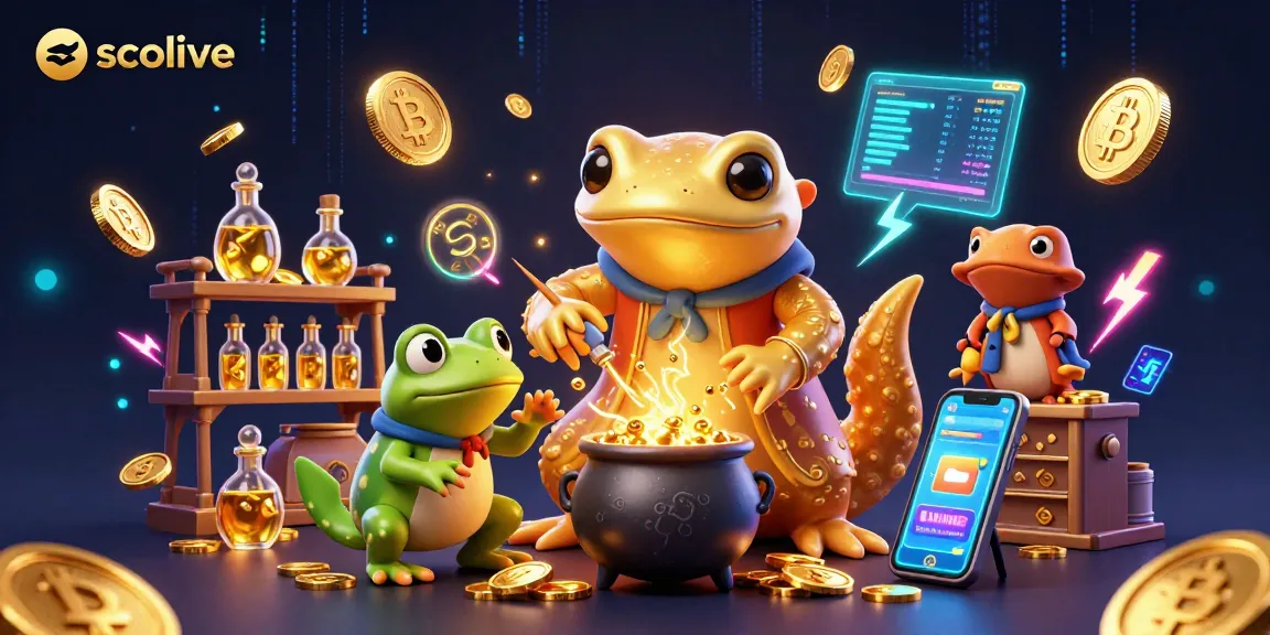 Socolive alchemist transforms metal into gold coins with neon crypto elements enhancing the excitement of online gambling.