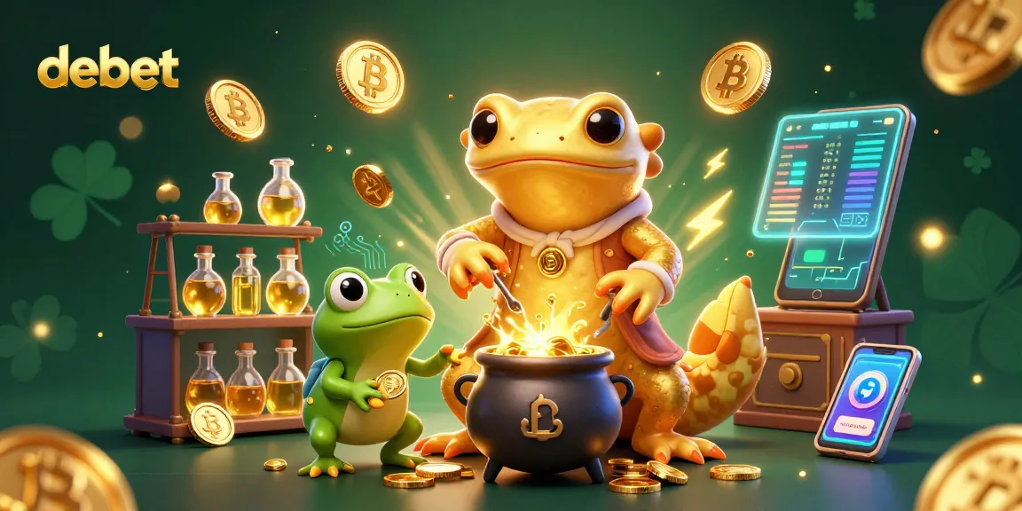 Experience thrilling debet gaming with a golden alchemist and apprentice in a vibrant casino scene.
