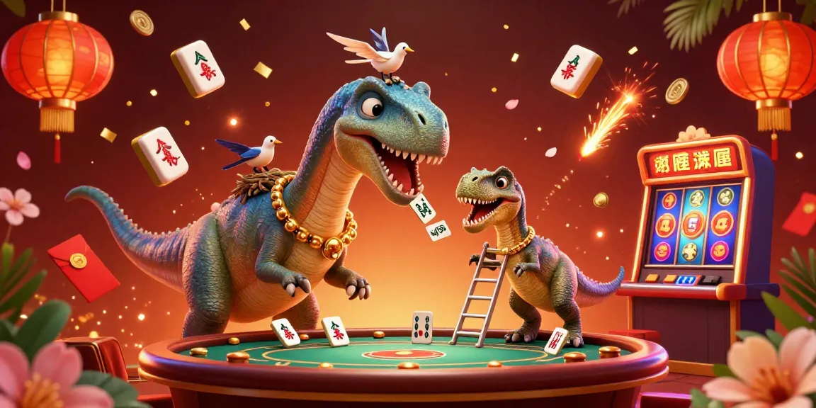 Experience thrilling gaming at KK55 with a giant brontosaurus watching poker action beneath glowing game elements.