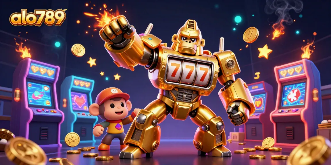 Experience exciting gameplay with alo789 in a dynamic casino-themed 3D scene featuring a golden gorilla mech.