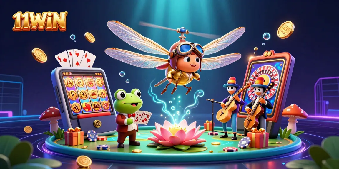 Experience thrilling casino adventures with 11WIN in a vibrant, fantastical 3D illustration.