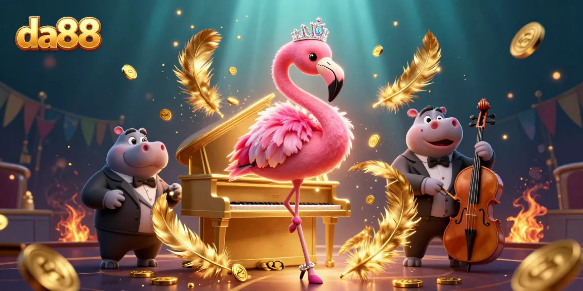 Experience da88's vibrant casino atmosphere through a lively 3D illustration of entertaining characters.