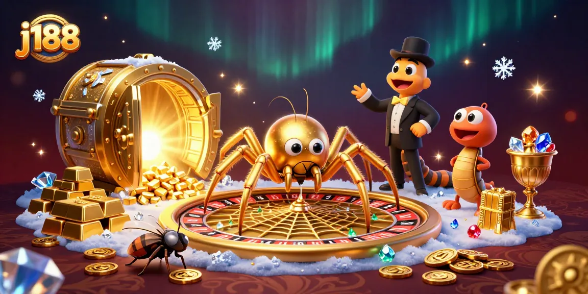 j188 spider spins a roulette wheel web while the fly bets nervously in a dynamic casino scene.