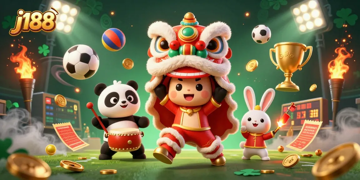 Experience the thrill of j188 with exciting sports betting and festive characters in a vibrant 3D scene.
