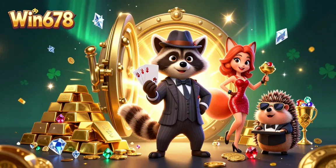 Experience thrilling wins at Win678 with a dynamic 3D casino scene featuring delightful characters.