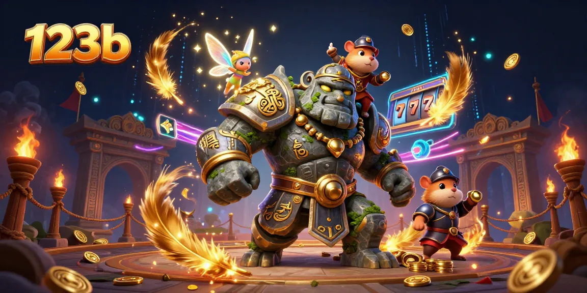 Experience the magic of 123b with an enchanting casino adventure scene showcasing playful characters and vibrant game elements.