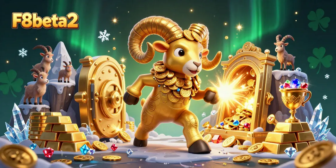 Experience excitement with F8beta2 as a golden ram charges through a vibrant casino treasure scene.