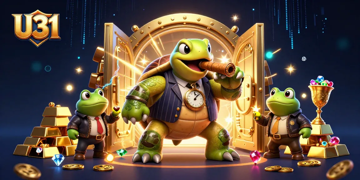 Spin for riches at U31 with a cartoon turtle in a mobster suit and casino treasures.