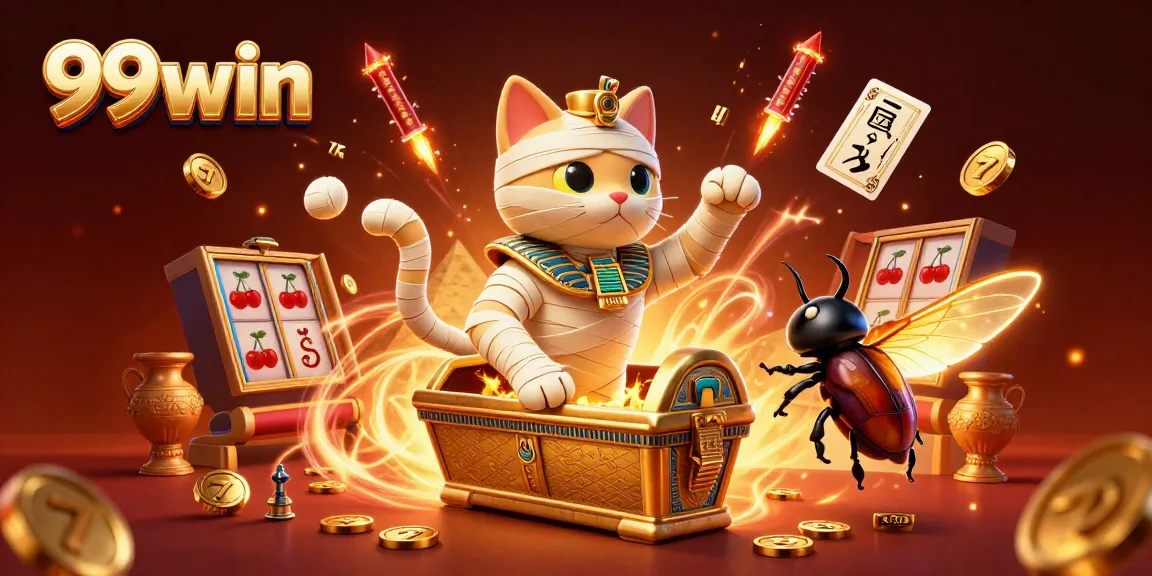 Experience thrilling slots action with 99win in a vibrant casino scene showcasing exciting games and characters.