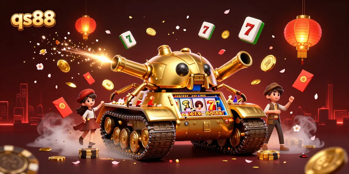Experience thrilling gameplay in qs88 with a dynamic casino scene featuring vibrant slot game elements and rich festive decorations.